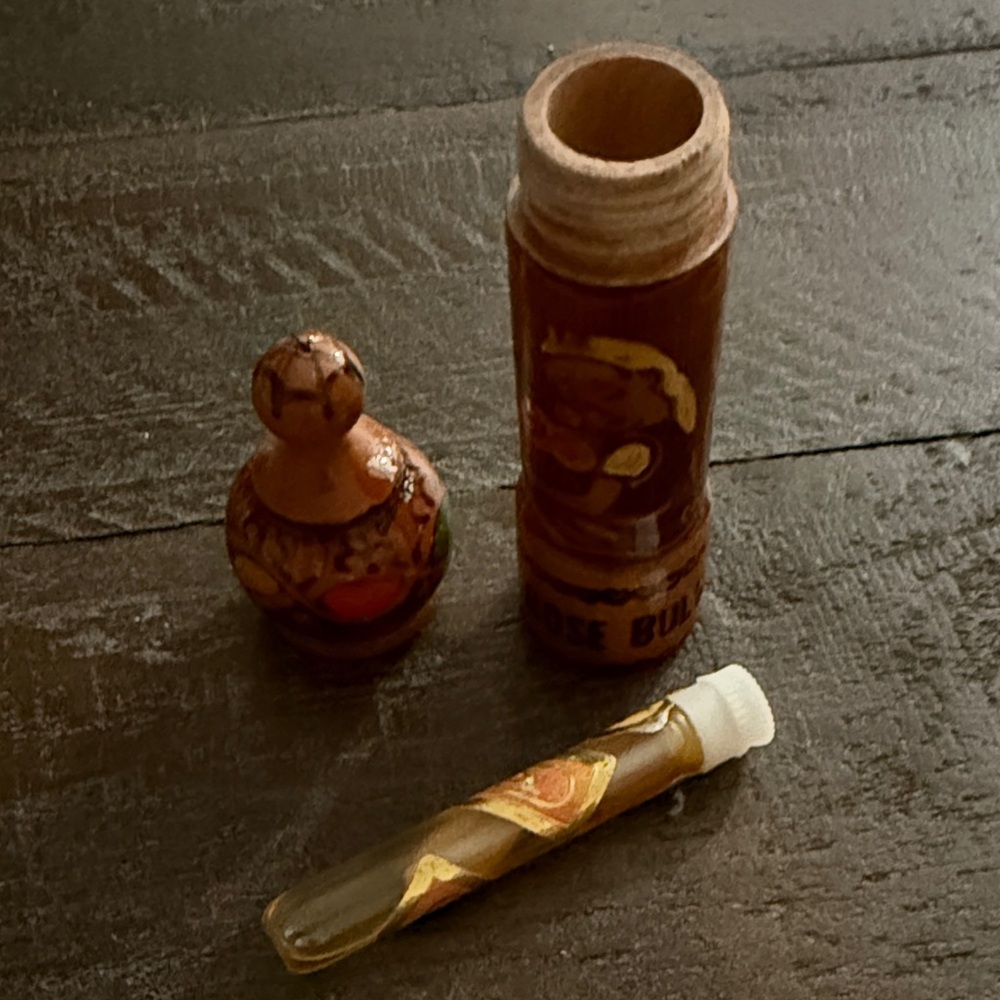Antique Treen Wooden Hand Carved/Painted Perfume Essence De Rose Bulgare